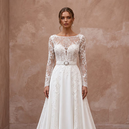 Made-to-Measure A-Line Bridal Gown with Long Sleeves