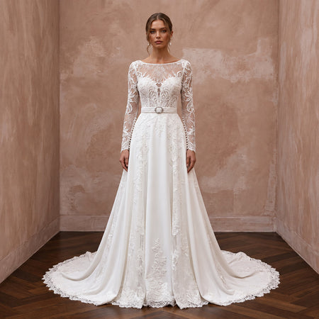Made-to-Measure A-Line Bridal Gown with Long Sleeves