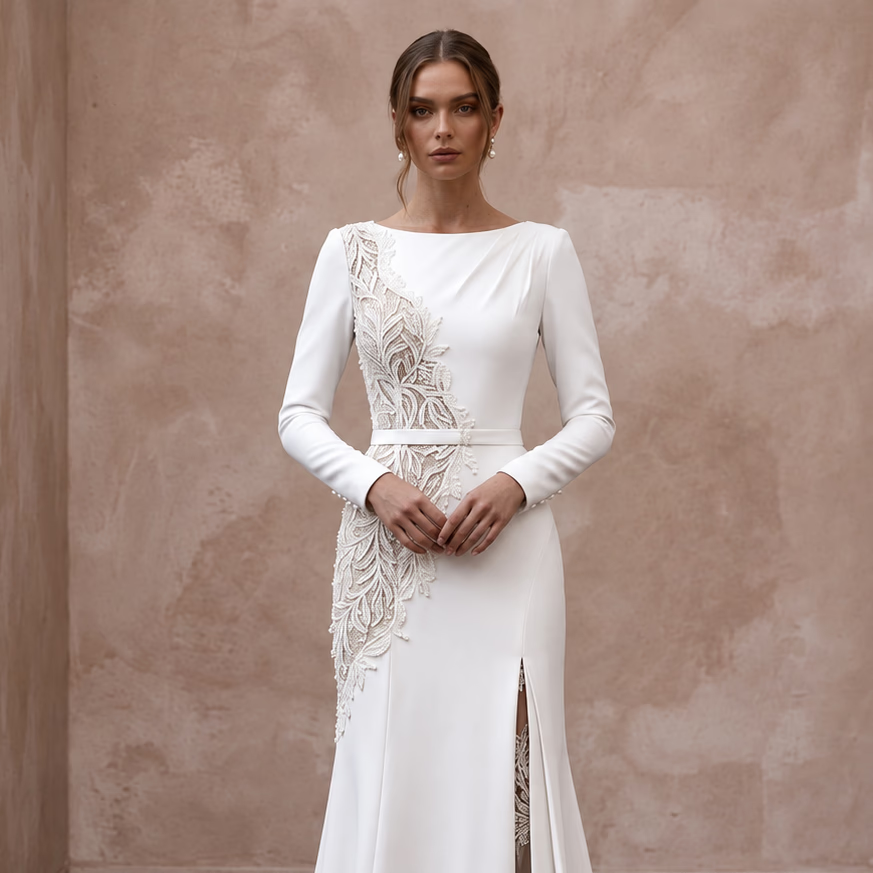Made-to-Measure Crepe Bridal Gown for a Courthouse Wedding