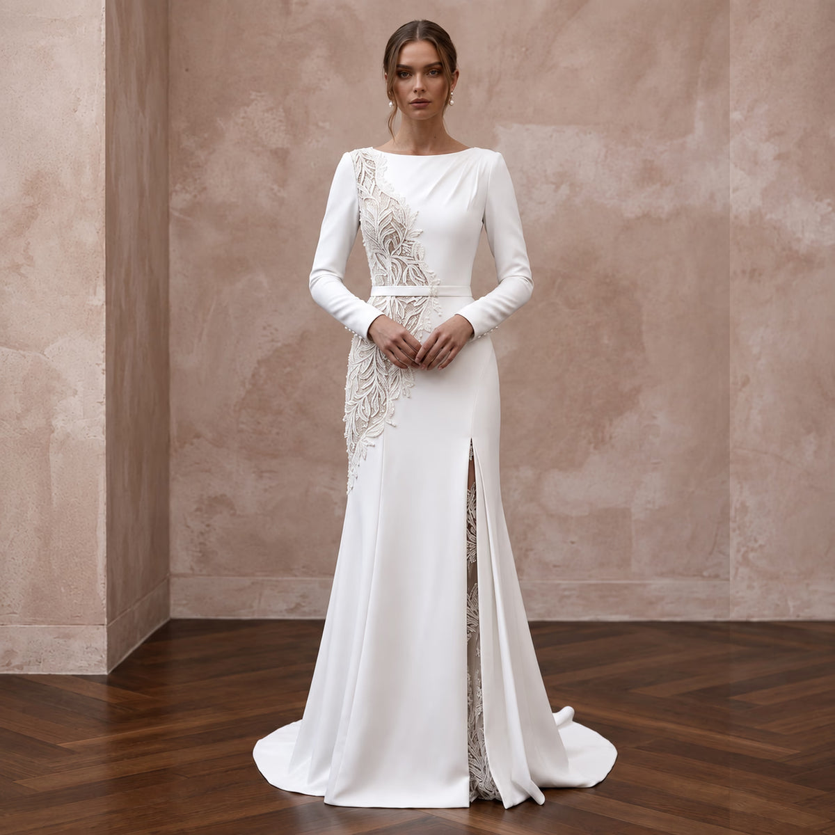 Made-to-Measure Crepe Bridal Gown for a Courthouse Wedding