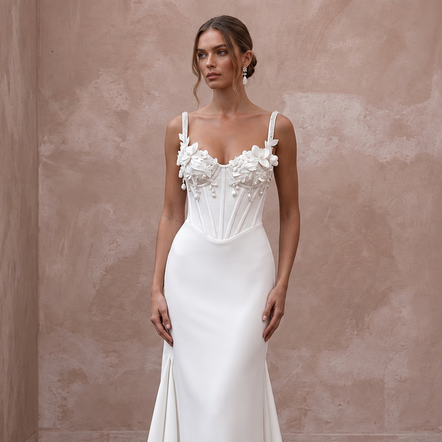 Made-to-Measure Satin Wedding Gown with Corset Bodice