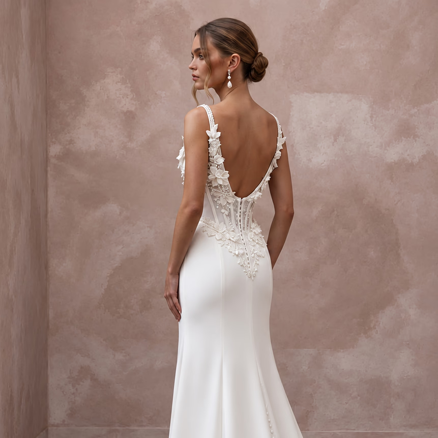 Made-to-Measure Satin Wedding Gown with Corset Bodice