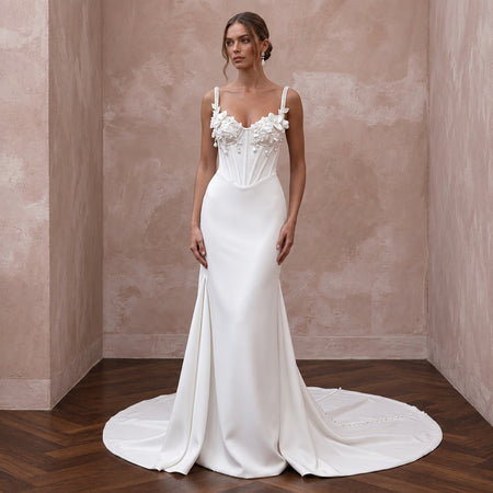 Made-to-Measure Satin Wedding Gown with Corset Bodice