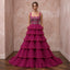 Magenta Pink Tulle Tiered Ruffle A-Line Dress for Charity Ball