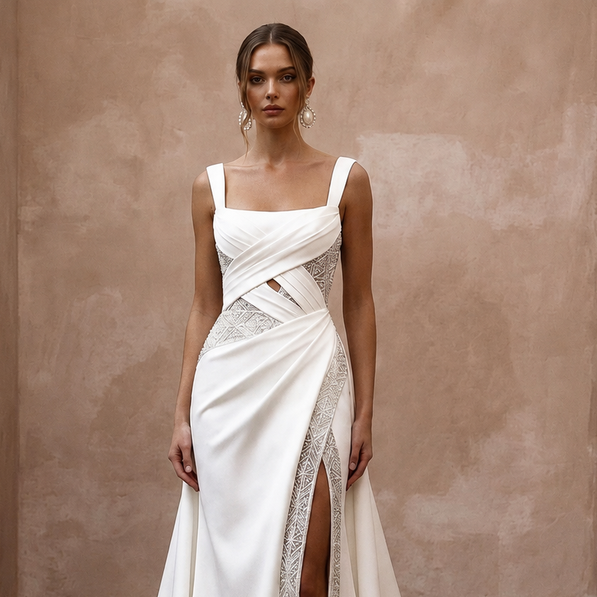 Matte Satin Wedding Dresses with Clean Modern Lines