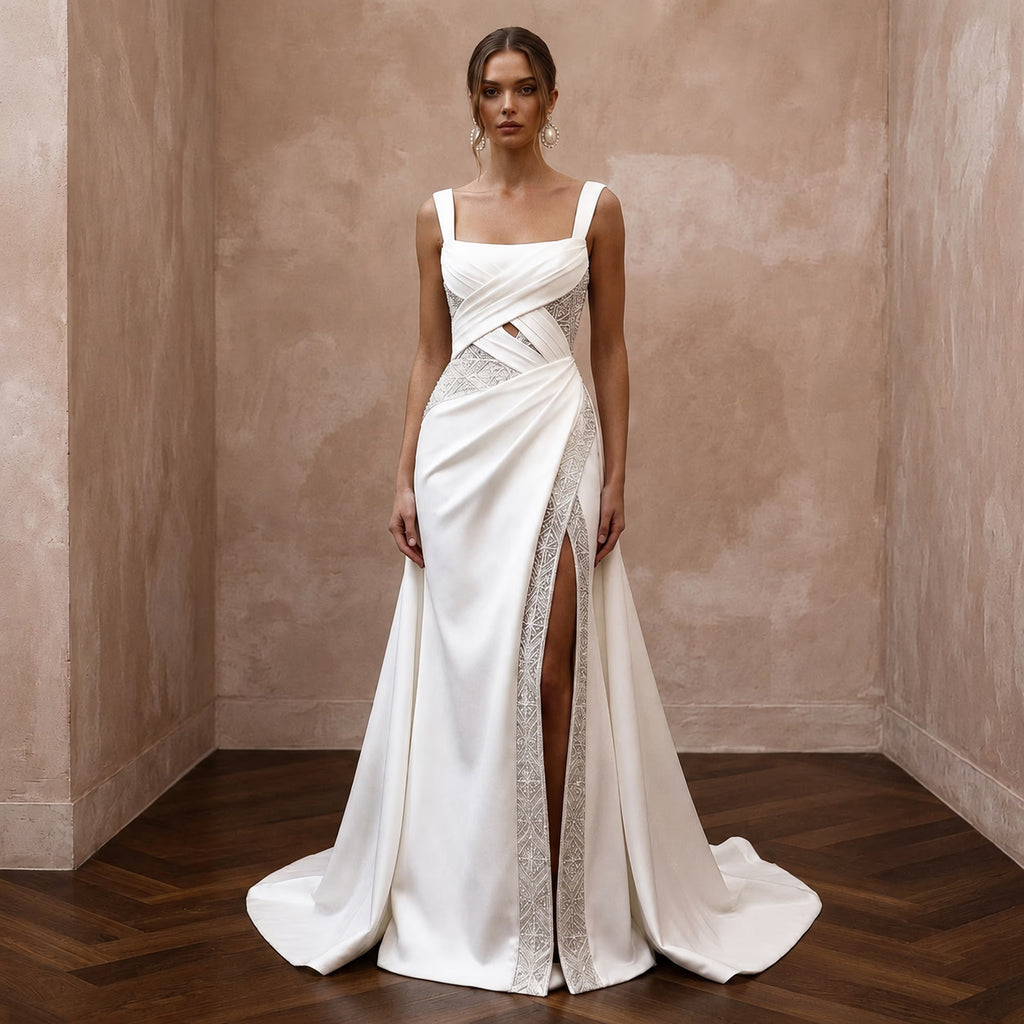 Matte Satin Wedding Dresses with Clean Modern Lines - Apparel & Accessories > Clothing > Wedding & Bridal Party Dresses > Wedding Dresses - Mignonette Bridal