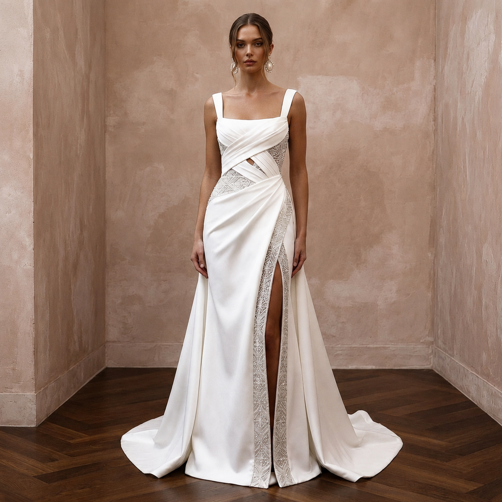 Matte Satin Wedding Dresses with Clean Modern Lines