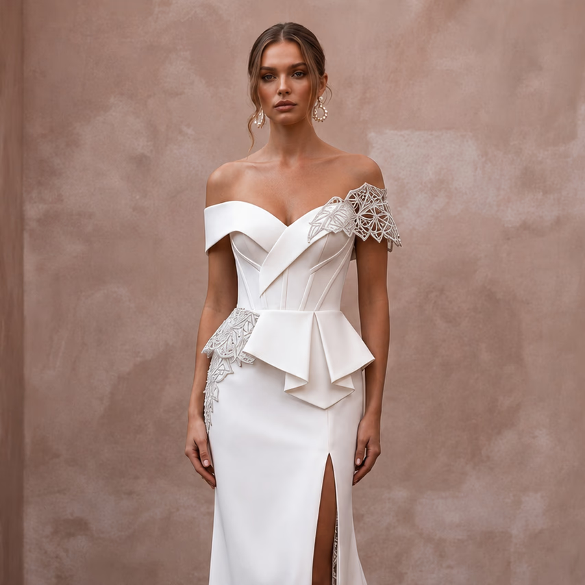 Matte Satin Wedding Dresses with Modern Sophistication - Apparel & Accessories > Clothing > Wedding & Bridal Party Dresses > Wedding Dresses - Mignonette