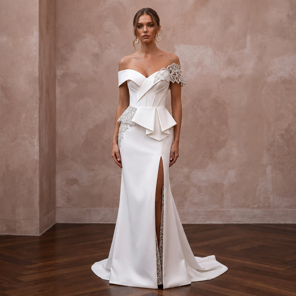 Matte Satin Wedding Dresses with Modern Sophistication - Apparel & Accessories > Clothing > Wedding & Bridal Party Dresses > Wedding Dresses - Mignonette
