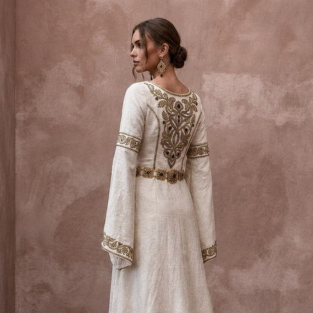 Medieval - Inspired Ivory Raw Silk Gown for Forest Handfasting - Apparel & Accessories > Clothing > Wedding & Bridal Party Dresses > Wedding Dresses - Mignonette Bridal