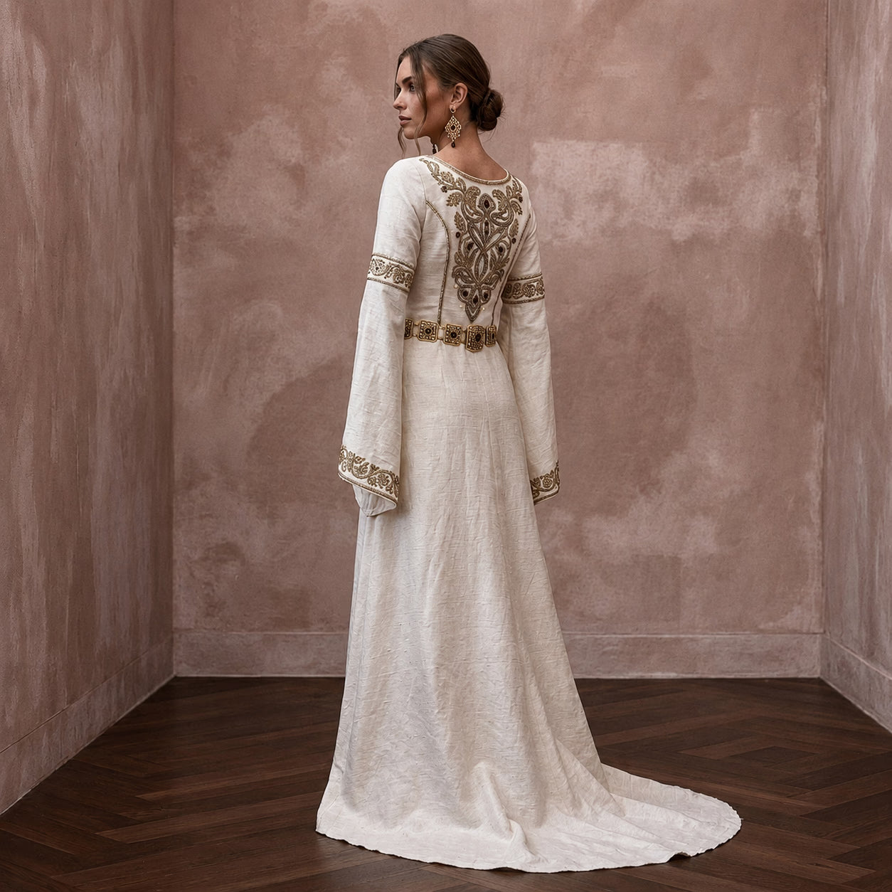 Medieval-Inspired Ivory Raw Silk Gown for Forest Handfasting Secondary image