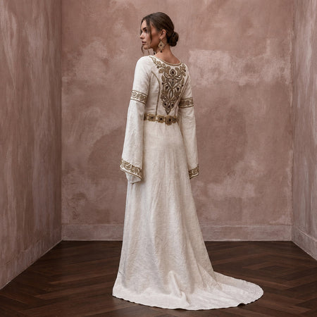 Medieval - Inspired Ivory Raw Silk Gown for Forest Handfasting - Apparel & Accessories > Clothing > Wedding & Bridal Party Dresses > Wedding Dresses - Mignonette Bridal