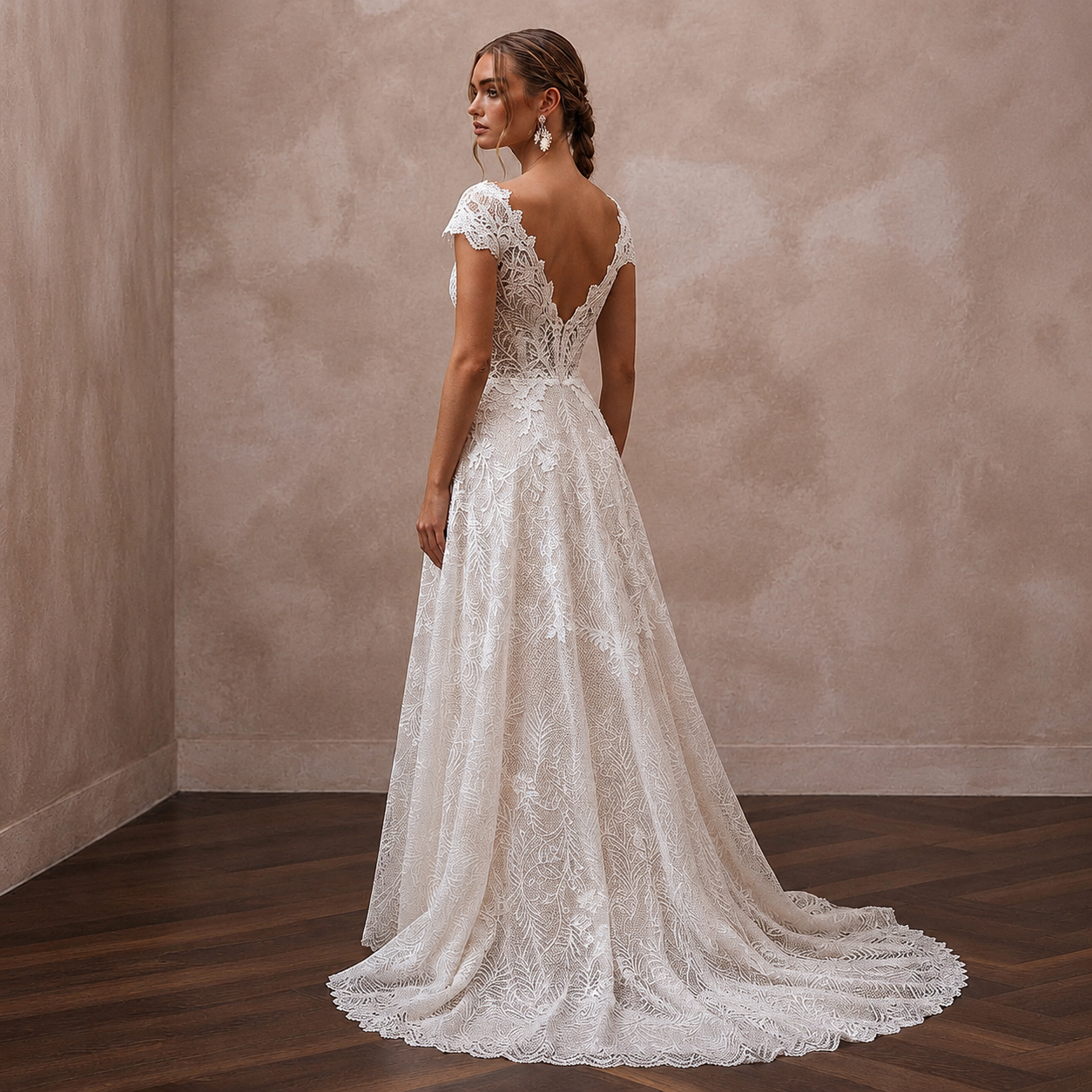 Mediterranean Lace Bridal Gown with Open Back for a Destination Wedding