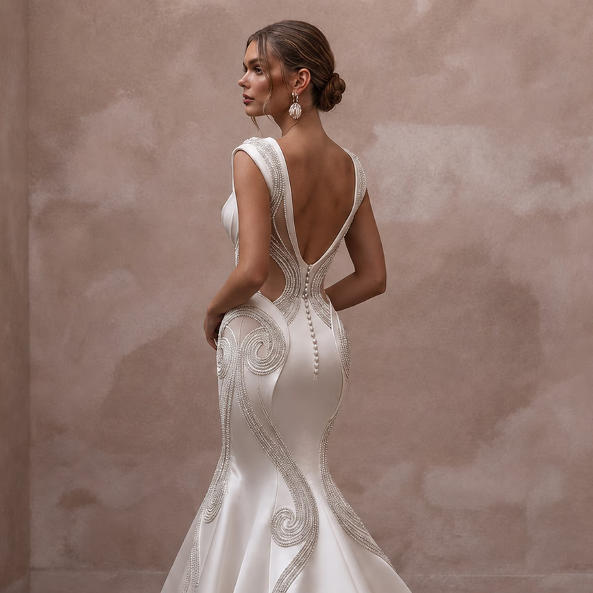 Mermaid Satin Wedding Dresses with Sculpted Curves - Apparel & Accessories > Clothing > Wedding & Bridal Party Dresses > Wedding Dresses - Mignonette