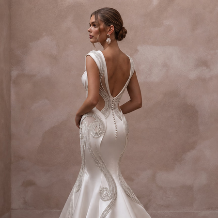 Mermaid Satin Wedding Dresses with Sculpted Curves - Apparel & Accessories > Clothing > Wedding & Bridal Party Dresses > Wedding Dresses - Mignonette