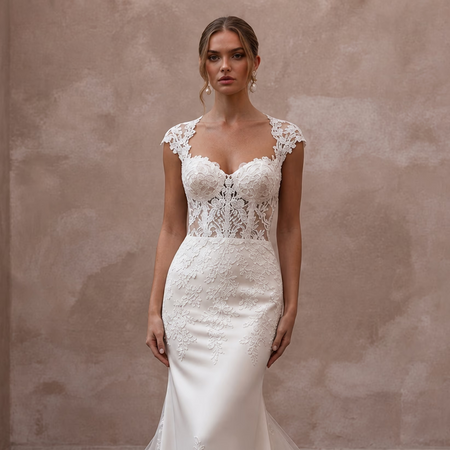 Mermaid Wedding Dresses with Floral Lace Trains - Apparel & Accessories > Clothing > Wedding & Bridal Party Dresses > Wedding Dresses - Mignonette Bridal