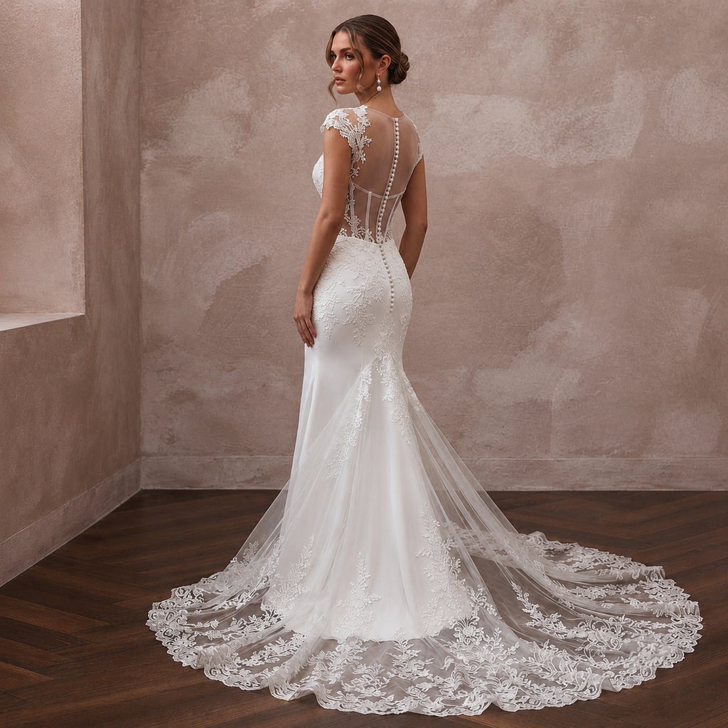 Mermaid Wedding Dresses with Floral Lace Trains