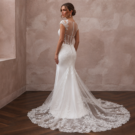 Mermaid Wedding Dresses with Floral Lace Trains