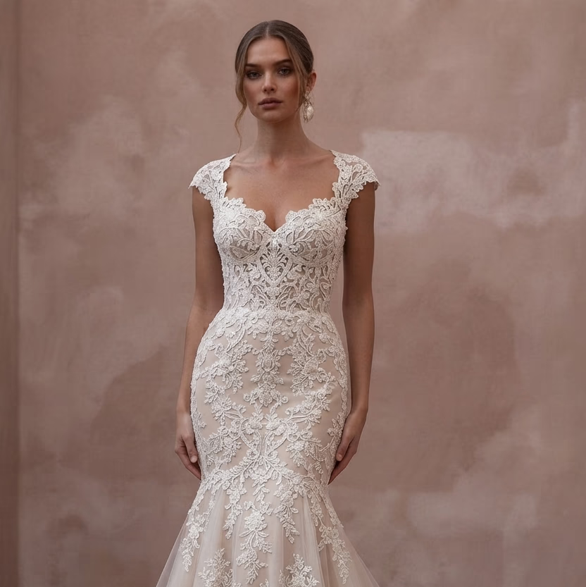 Mermaid Wedding Dresses with Intricate Lace Embroidery - Apparel & Accessories > Clothing > Wedding & Bridal Party Dresses > Wedding Dresses - Mignonette