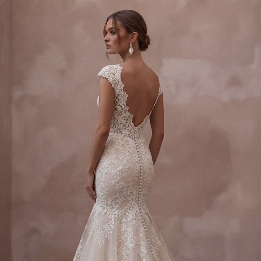 Mermaid Wedding Dresses with Intricate Lace Embroidery - Apparel & Accessories > Clothing > Wedding & Bridal Party Dresses > Wedding Dresses - Mignonette