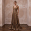 Metallic Bronze Plunge Neck Pleated Lurex Formal Gown - Apparel & Accessories > Clothing > Wedding & Bridal Party Dresses > Wedding Dresses - Mignonette Bridal