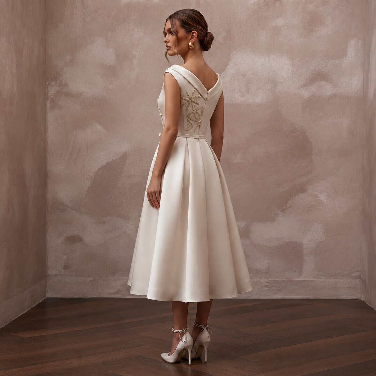 Mid-Century Modern Cream Satin Cocktail Dress for Engagement Secondary image