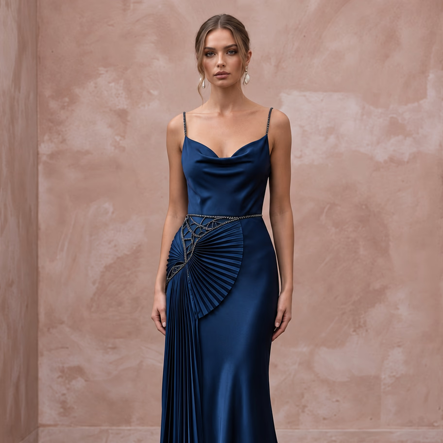 Midnight Blue Silk Charmeuse Bias Cut Slip Dress for Black Tie Gala - Apparel & Accessories > Clothing > Wedding & Bridal Party Dresses > Wedding Dresses - Mignonette Bridal