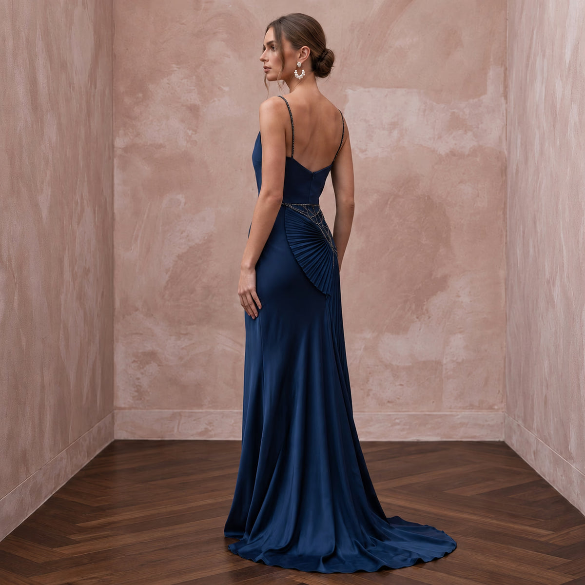 Midnight Blue Silk Charmeuse Bias Cut Slip Dress for Black Tie Gala - Apparel & Accessories > Clothing > Wedding & Bridal Party Dresses > Wedding Dresses - Mignonette Bridal