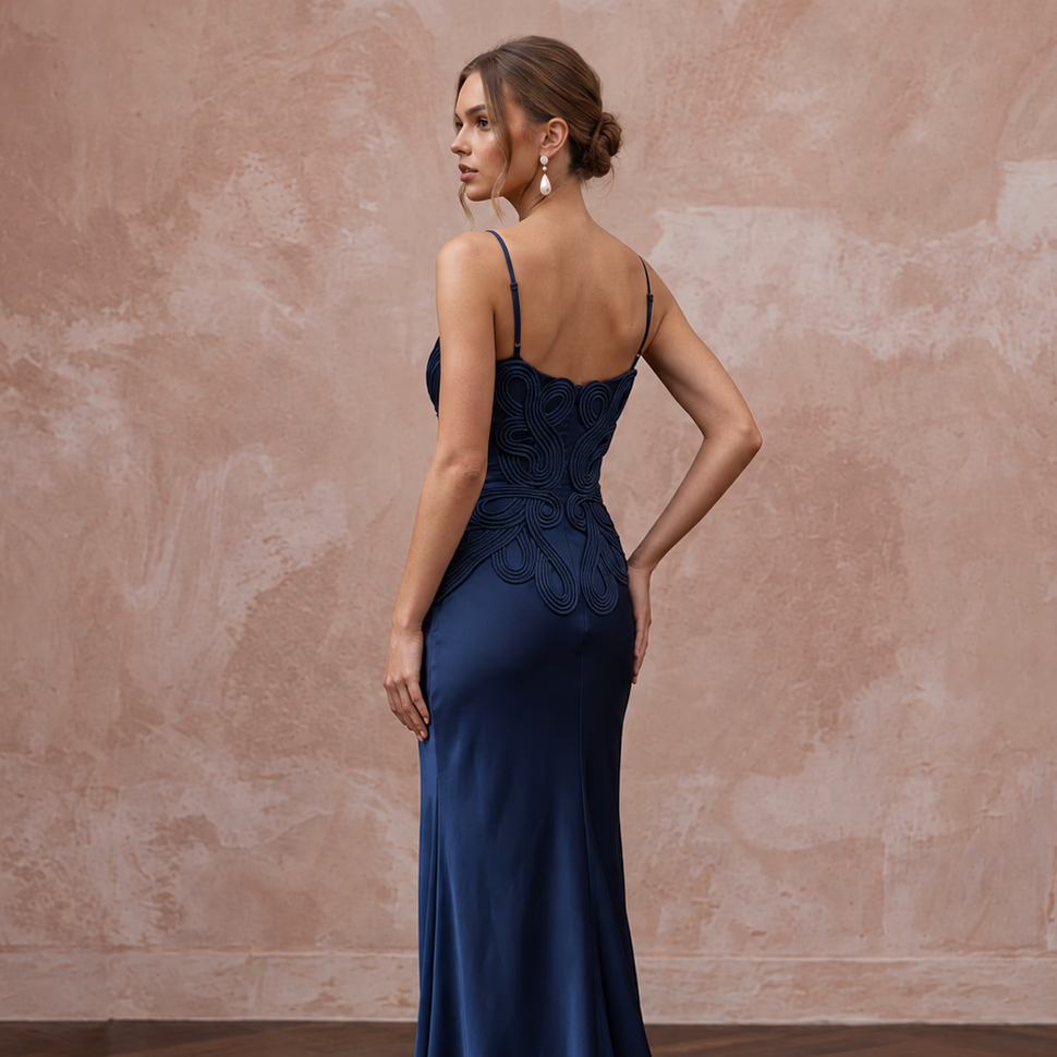 Midnight Blue Silk Charmeuse Bias Cut Slip Dress for Black Tie Gala