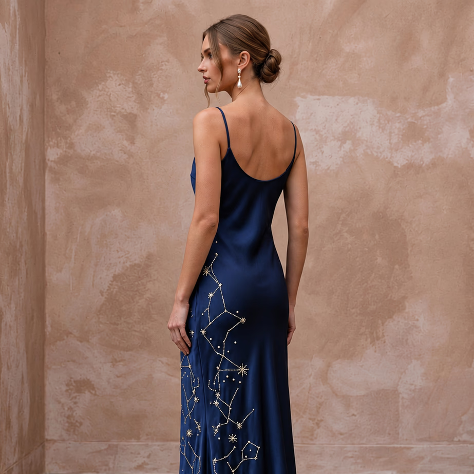 Midnight Blue Silk Charmeuse Cowl Neck Bias Cut Slip Dress