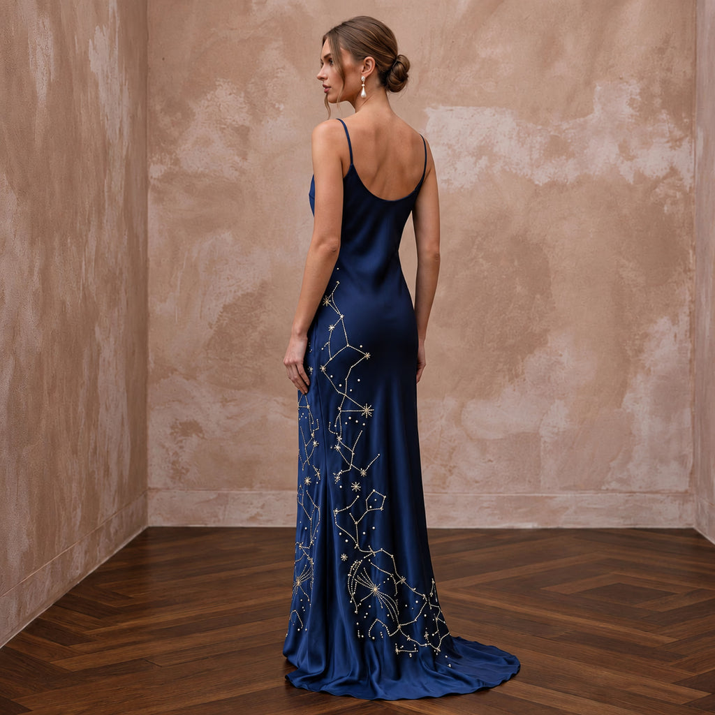 Midnight Blue Silk Charmeuse Cowl Neck Bias Cut Slip Dress