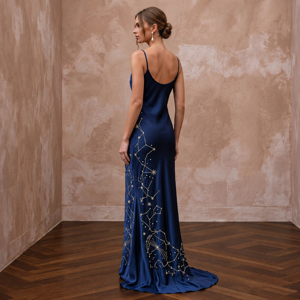 Midnight Blue Silk Charmeuse Cowl Neck Bias Cut Slip Dress