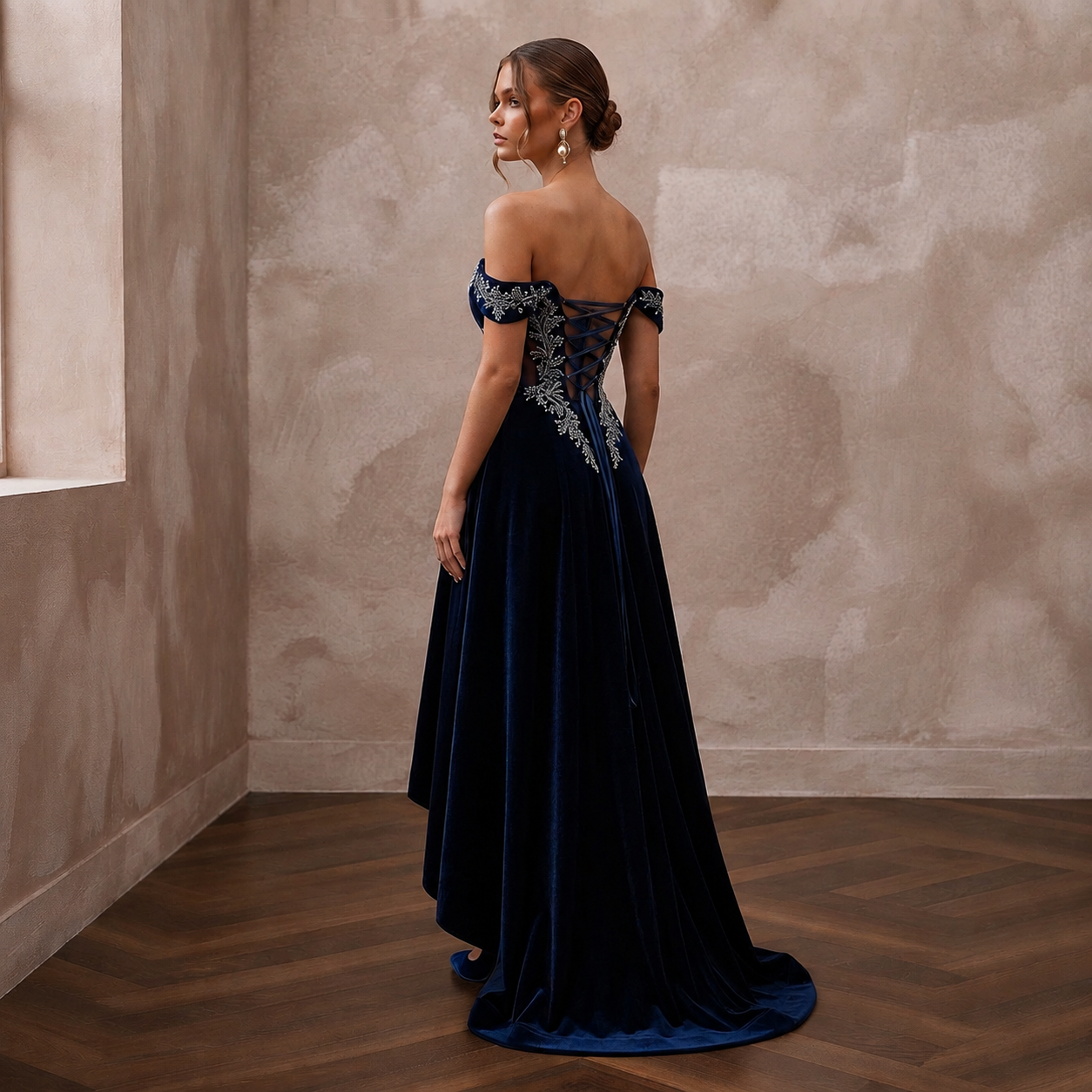 Midnight Blue Velvet A-Line Dress for Bridal Shower Evening Secondary image