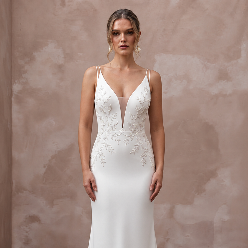 Minimal Satin Wedding Gown with Open Back