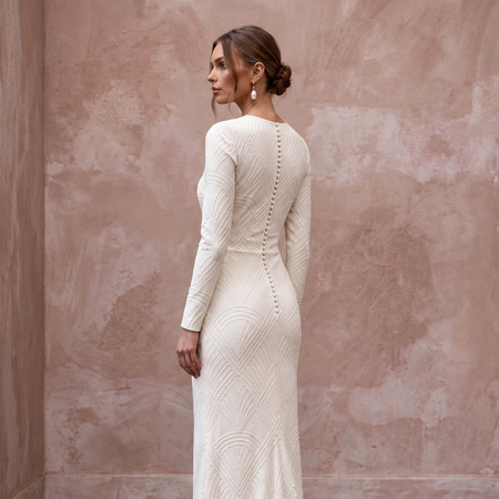 Minimalist Alabaster Matte Jersey Long Sleeve Sheath Dress