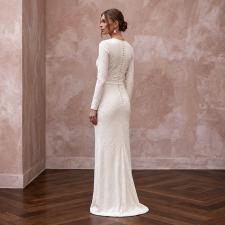 Minimalist Alabaster Matte Jersey Long Sleeve Sheath Dress