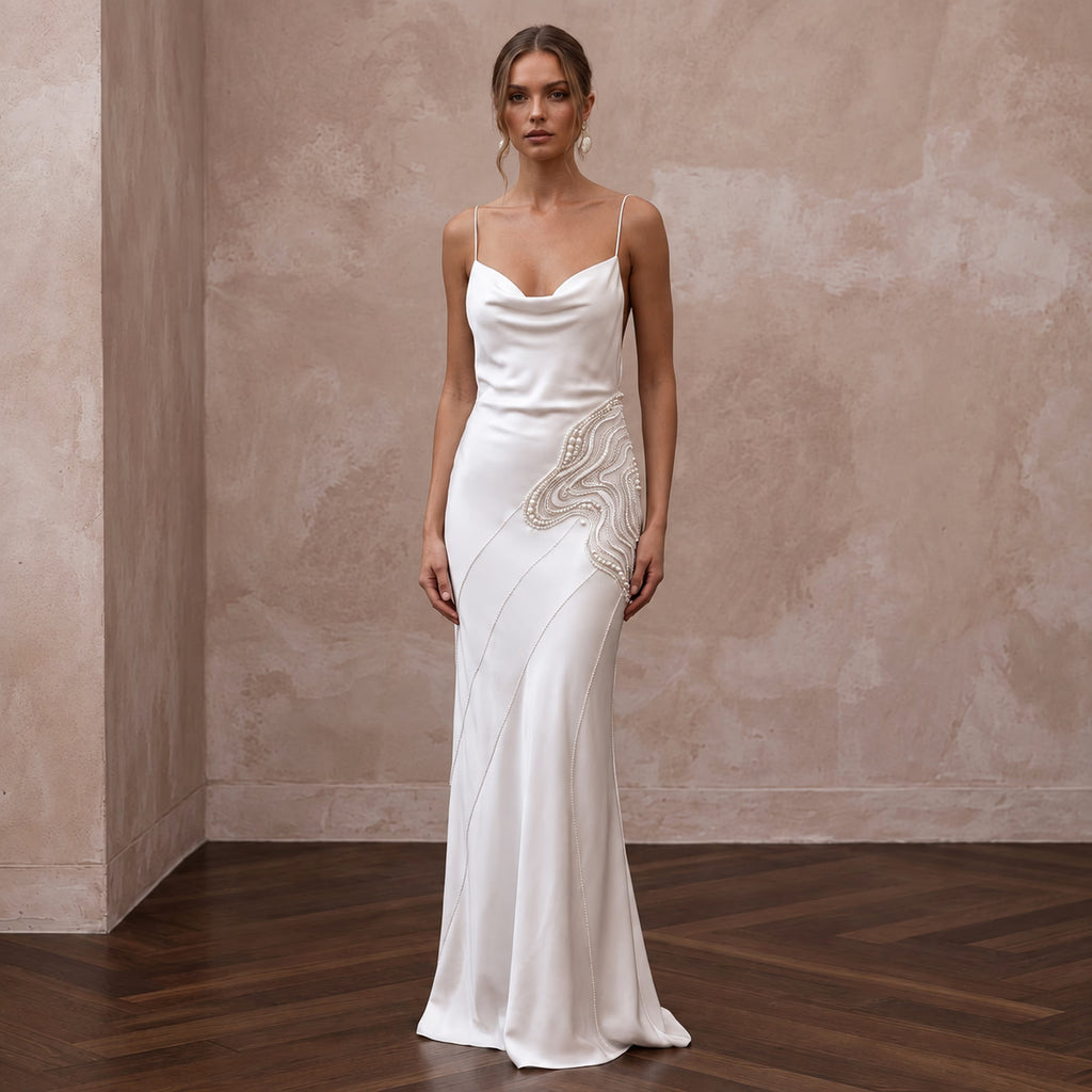 Minimalist Alabaster Silk Charmeuse Bias Cut Backless Slip Dress - Apparel & Accessories > Clothing > Wedding & Bridal Party Dresses > Wedding Dresses - Mignonette Bridal
