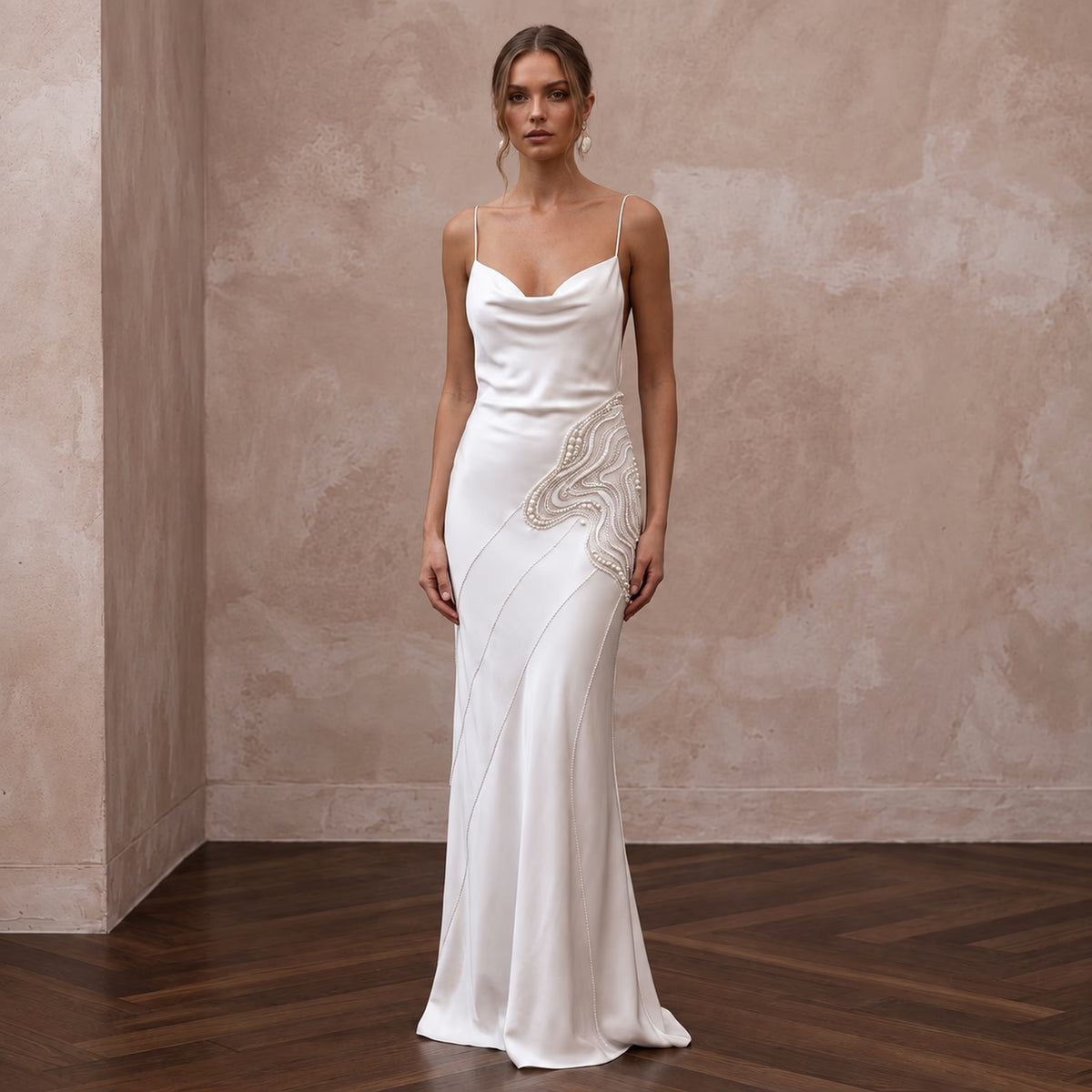 Minimalist Alabaster Silk Charmeuse Bias Cut Backless Slip Dress - Apparel & Accessories > Clothing > Wedding & Bridal Party Dresses > Wedding Dresses - Mignonette Bridal