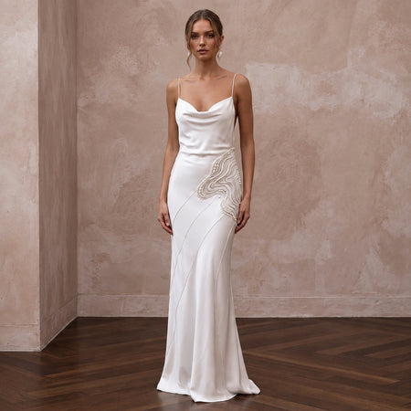 Minimalist Alabaster Silk Charmeuse Bias Cut Backless Slip Dress - Apparel & Accessories > Clothing > Wedding & Bridal Party Dresses > Wedding Dresses - Mignonette Bridal