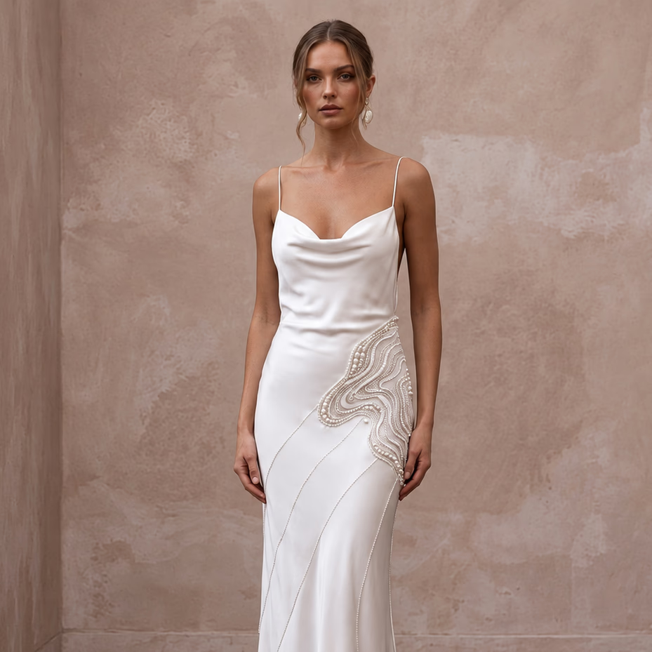 Minimalist Alabaster Silk Charmeuse Bias Cut Backless Slip Dress - Apparel & Accessories > Clothing > Wedding & Bridal Party Dresses > Wedding Dresses - Mignonette Bridal
