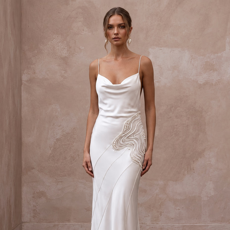 Minimalist Alabaster Silk Charmeuse Bias Cut Backless Slip Dress - Apparel & Accessories > Clothing > Wedding & Bridal Party Dresses > Wedding Dresses - Mignonette Bridal