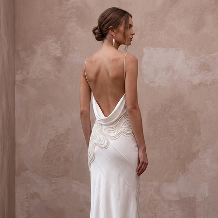 Minimalist Alabaster Silk Charmeuse Bias Cut Backless Slip Dress - Apparel & Accessories > Clothing > Wedding & Bridal Party Dresses > Wedding Dresses - Mignonette Bridal