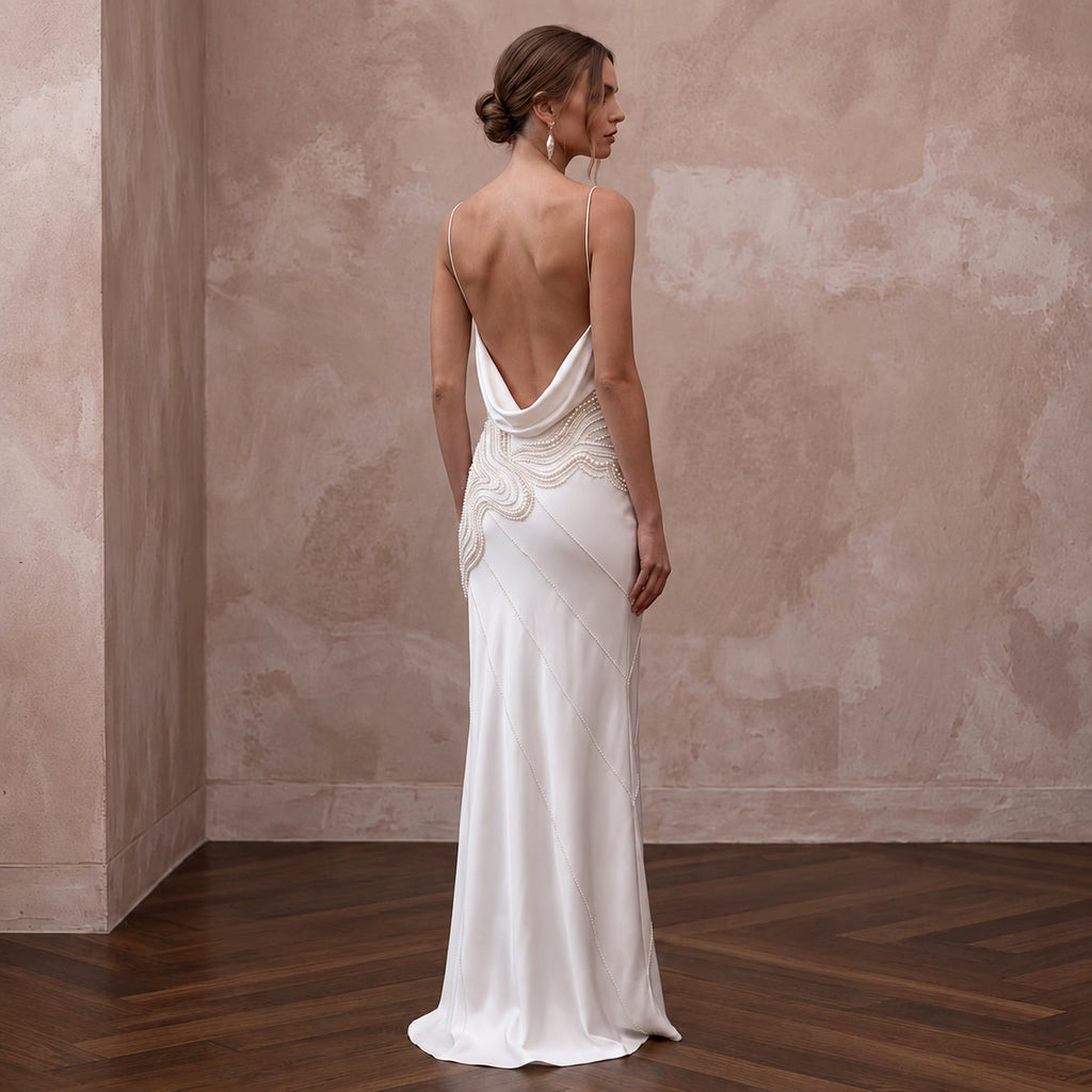 Minimalist Alabaster Silk Charmeuse Bias Cut Backless Slip Dress - Apparel & Accessories > Clothing > Wedding & Bridal Party Dresses > Wedding Dresses - Mignonette Bridal