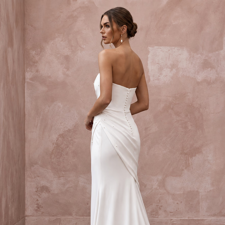 Minimalist Alabaster Stretch Jersey Bandeau Neckline Maxi Gown