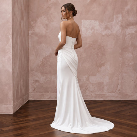 Minimalist Alabaster Stretch Jersey Bandeau Neckline Maxi Gown
