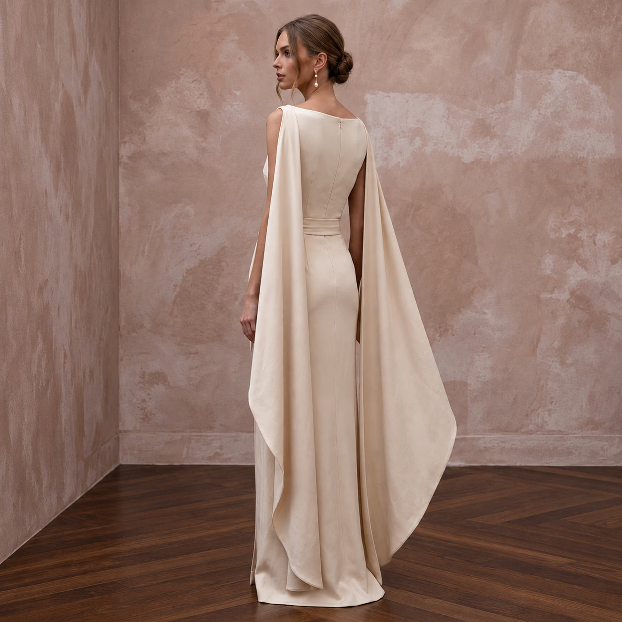 Minimalist Champagne Sandwashed Silk Column Bridal Gown for Rehearsal Secondary image