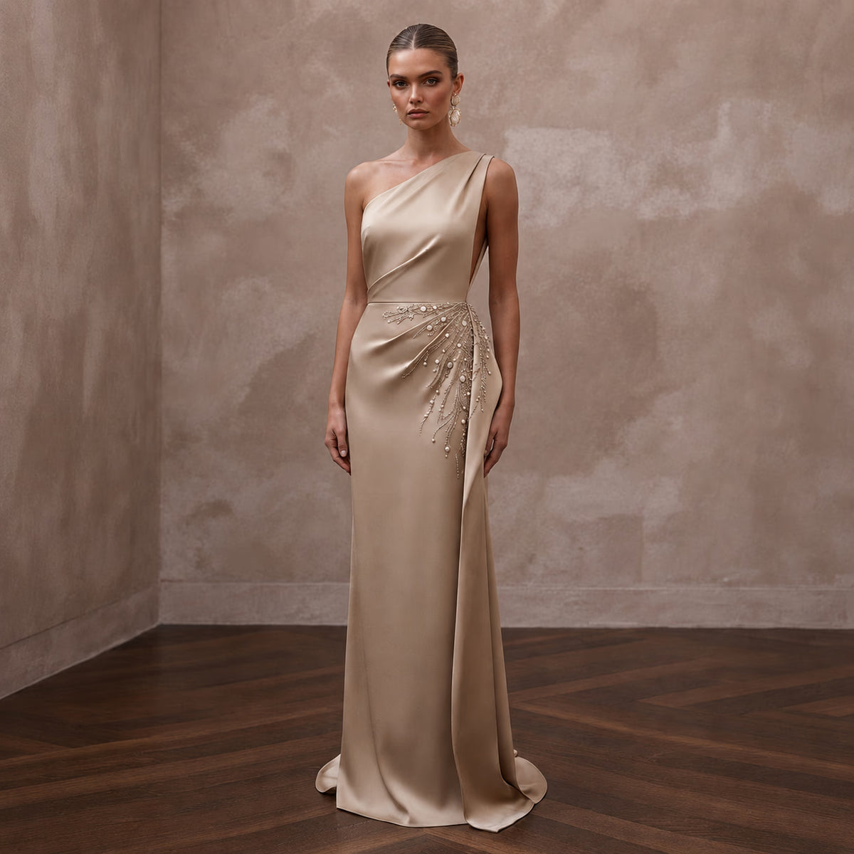 Minimalist Champagne Sandwashed Silk Column for Rehearsal - Apparel & Accessories > Clothing > Wedding & Bridal Party Dresses > Wedding Dresses - Mignonette Bridal