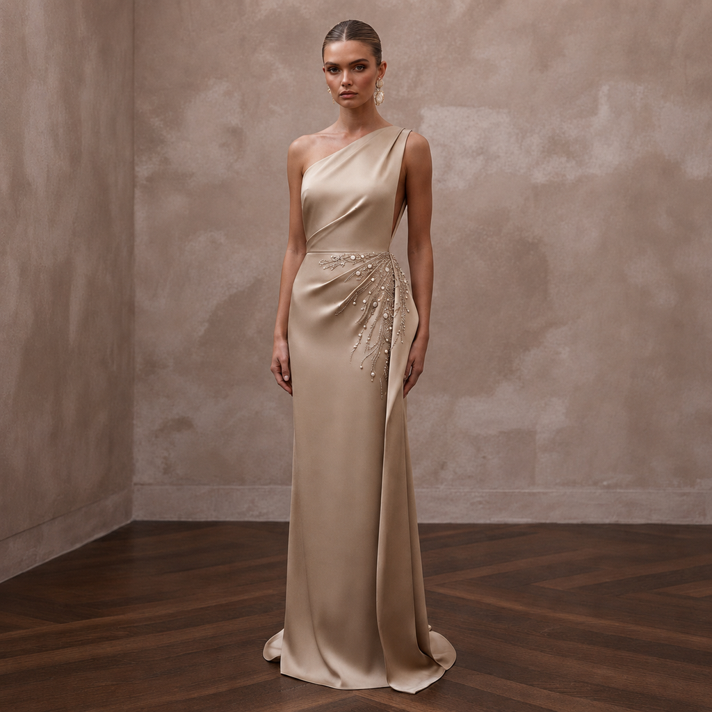 Minimalist Champagne Sandwashed Silk Column for Rehearsal