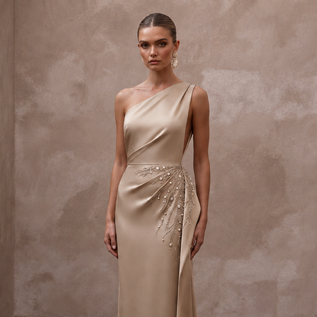 Minimalist Champagne Sandwashed Silk Column for Rehearsal