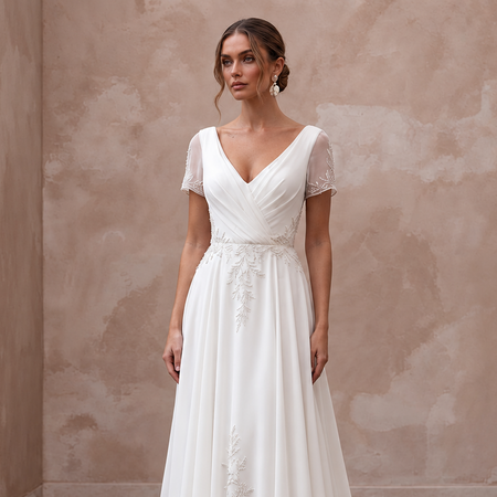 Minimalist Chiffon Wedding Dress with Short Sleeves